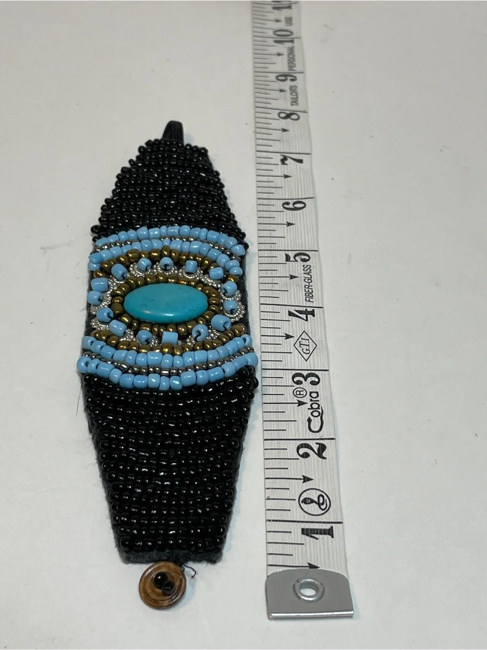 Handmade Seed Bead Beaded Cuff Bracelet Boho Style, Black, Teal, Copper Tones
